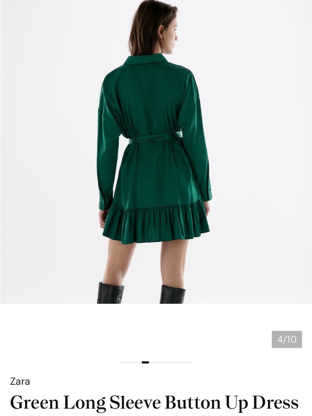 Zara Emerald Long Sleeve Tie-Waist Shirt Dress